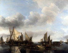 212/cappelle, jan van de - a river scene with a large ferry